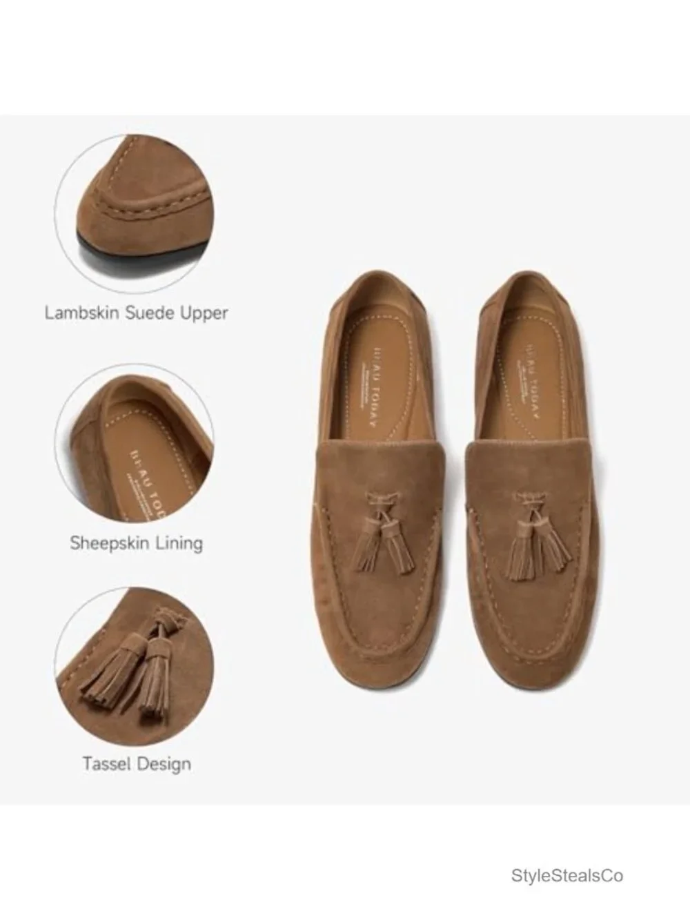 Suede Tassel Loafers for Women, Slip On Flats, Comfortable Lightweight Business